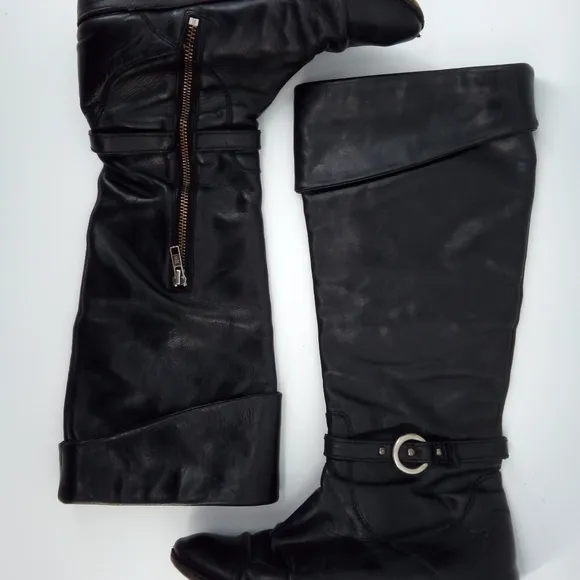 FRYE Riding Boots Leather Black Zipper Silver Ring 77215 Made in Mexico 6 B