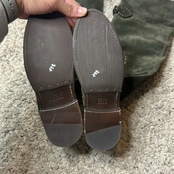 Frye Shirley Riding Fatigue Oiled Olive Suede Leather OTK Boots Size 5.5B