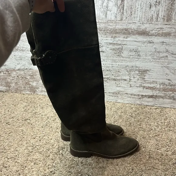 Frye Shirley Riding Fatigue Oiled Olive Suede Leather OTK Boots Size 5.5B