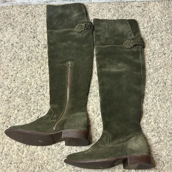 Frye Shirley Riding Fatigue Oiled Olive Suede Leather OTK Boots Size 5.5B