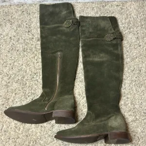 Frye Shirley Riding Fatigue Oiled Olive Suede Leather OTK Boots Size 5.5B