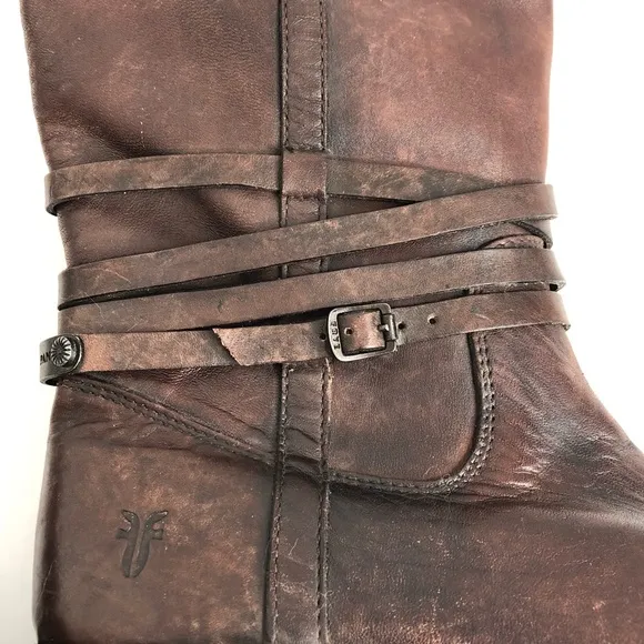 Frye Shirley Riding Plate Boots Brown Leather 6