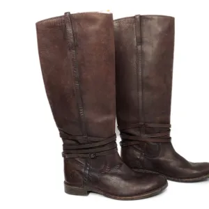 Frye Shirley Riding Plate Boots Brown Leather 6