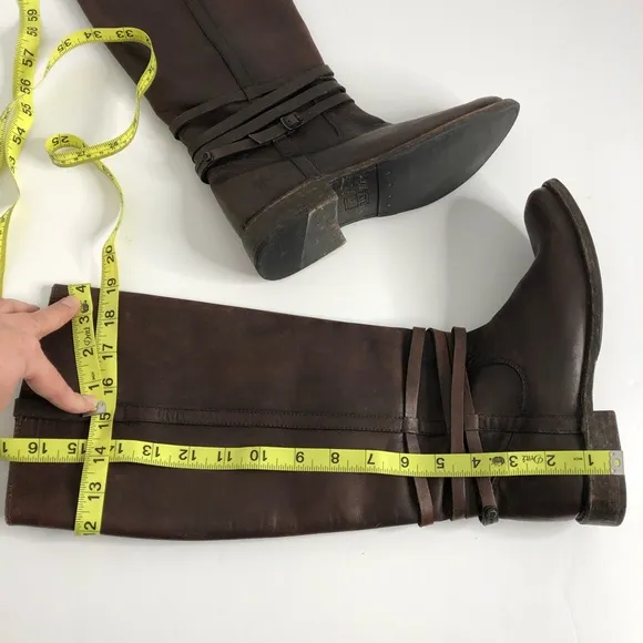 Frye Shirley Riding Plate Boots Brown Leather 6