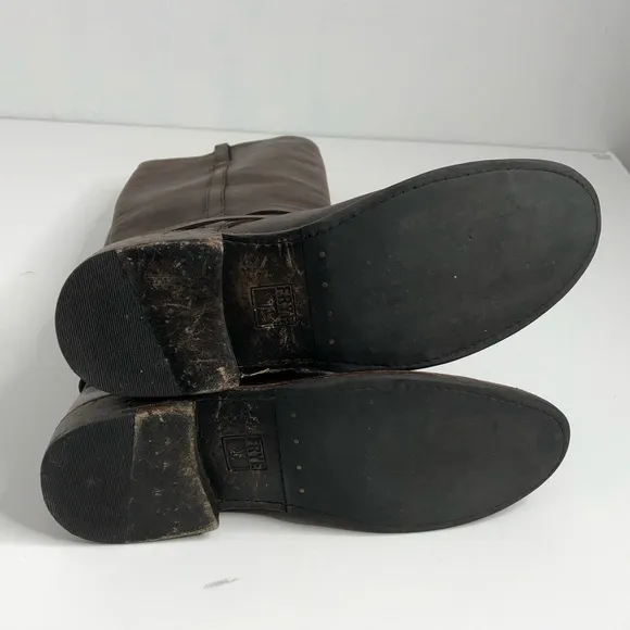 Frye Shirley Riding Plate Boots Brown Leather 6