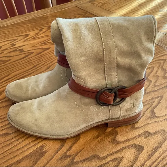 Frye Shirley Suede Leather Harness Pull-On Riding Boots, Women’s Sz 7.5