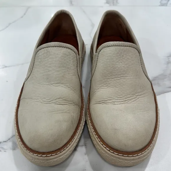 Frye Slip On Loafers Size 8.5 Cream Leather Venetian.