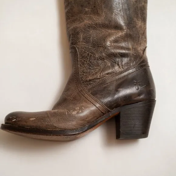 Frye Tall Jane Cuff Leather Riding Motorcycle Boots