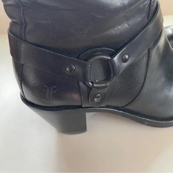 Frye Vintage Romy Harness O-ring Black Leather Ankle Boots Western Boho 7.5