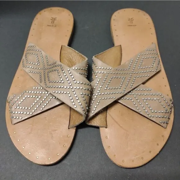 Frye Women's  Brown Ally Deco Crisscross Leather Sandal