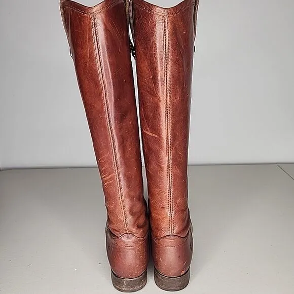 Frye Womens Melissa Button Cognac Leather Knee-High Riding Boots #77167 Size 7