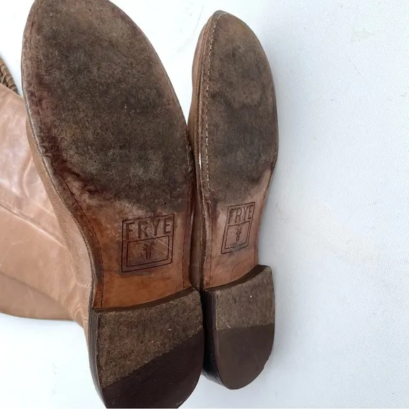 Frye Womens Paige Tall Riding Boots Weathered Distressed Burnished Tan 7.5