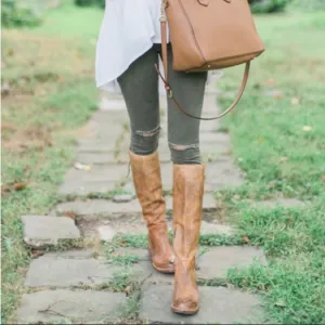 Frye Womens Paige Tall Riding Boots Weathered Distressed Burnished Tan 7.5