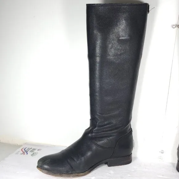 FRYE Women's Melissa Back Zip US 8,5B Black Leather Button Tall Riding Boots