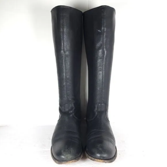 FRYE Women's Melissa Back Zip US 8,5B Black Leather Button Tall Riding Boots