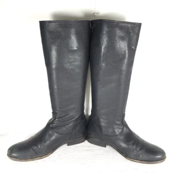 FRYE Women's Melissa Back Zip US 8,5B Black Leather Button Tall Riding Boots