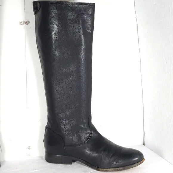 FRYE Women's Melissa Back Zip US 8,5B Black Leather Button Tall Riding Boots
