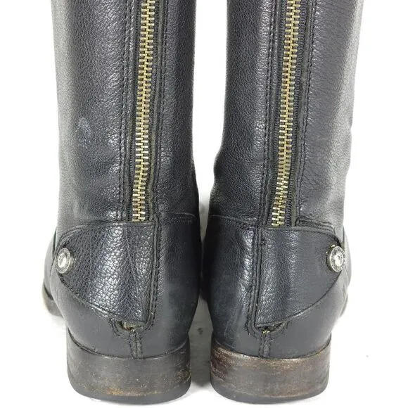 FRYE Women's Melissa Back Zip US 8,5B Black Leather Button Tall Riding Boots