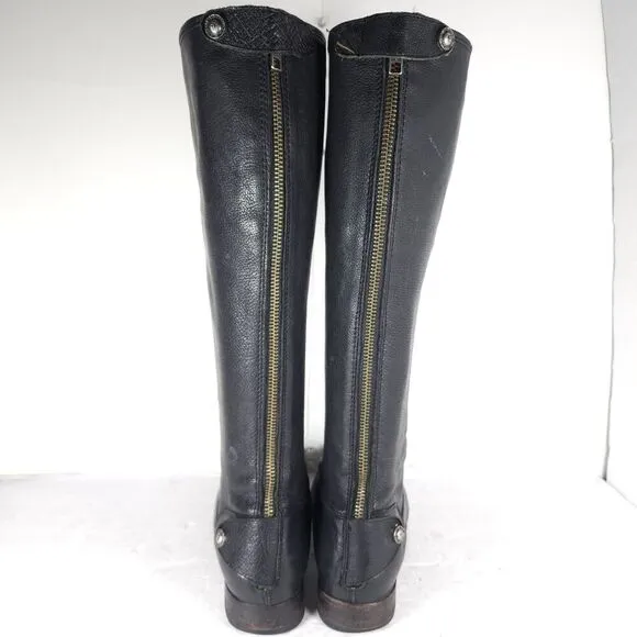 FRYE Women's Melissa Back Zip US 8,5B Black Leather Button Tall Riding Boots
