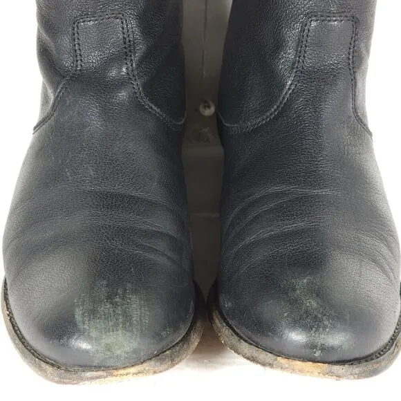 FRYE Women's Melissa Back Zip US 8,5B Black Leather Button Tall Riding Boots