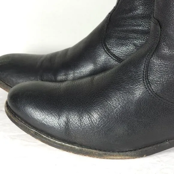 FRYE Women's Melissa Back Zip US 8,5B Black Leather Button Tall Riding Boots