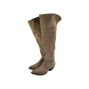 FRYE Sacha Tan Suede OTK Western Boots US 9.5 B Foldover Tall Cowboy Riding Boot