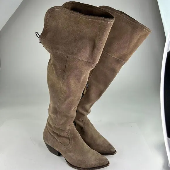 FRYE Sacha Tan Suede OTK Western Boots US 9.5 B Foldover Tall Cowboy Riding Boot