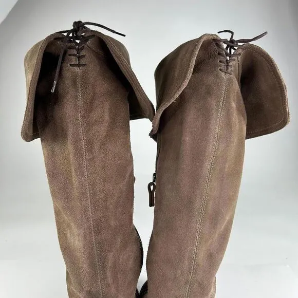 FRYE Sacha Tan Suede OTK Western Boots US 9.5 B Foldover Tall Cowboy Riding Boot