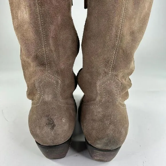 FRYE Sacha Tan Suede OTK Western Boots US 9.5 B Foldover Tall Cowboy Riding Boot