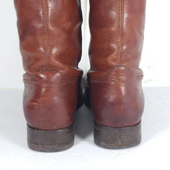 FRYE Women's Melissa US 6,5B Button Brown Leather Pull On Riding Boots 77167