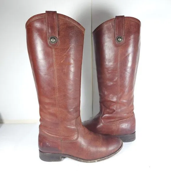 FRYE Women's Melissa US 6,5B Button Brown Leather Pull On Riding Boots 77167
