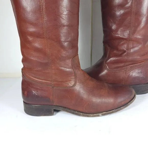 FRYE Women's Melissa US 6,5B Button Brown Leather Pull On Riding Boots 77167