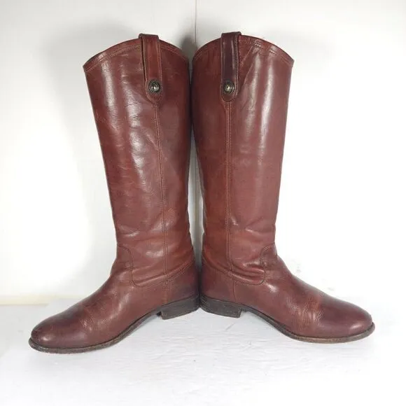 FRYE Women's Melissa US 6,5B Button Brown Leather Pull On Riding Boots 77167