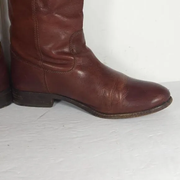 FRYE Women's Melissa US 6,5B Button Brown Leather Pull On Riding Boots 77167
