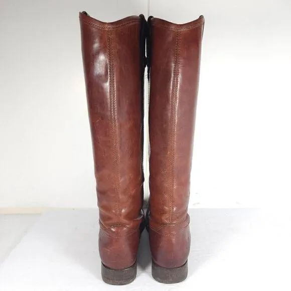 FRYE Women's Melissa US 6,5B Button Brown Leather Pull On Riding Boots 77167