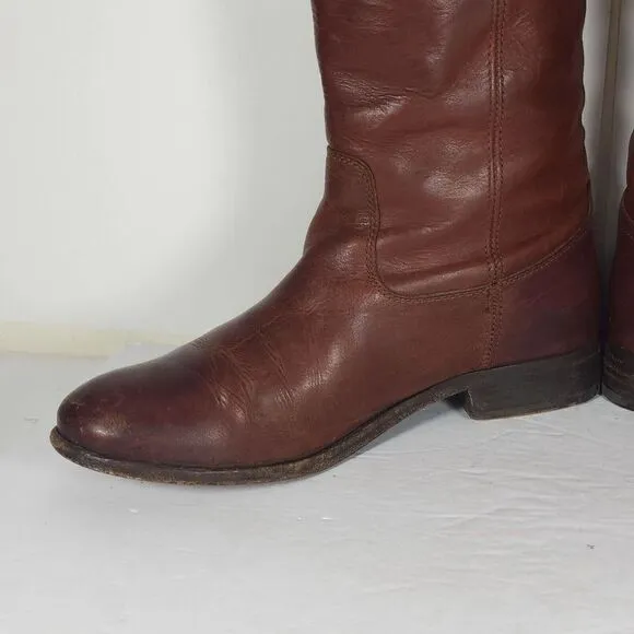 FRYE Women's Melissa US 6,5B Button Brown Leather Pull On Riding Boots 77167