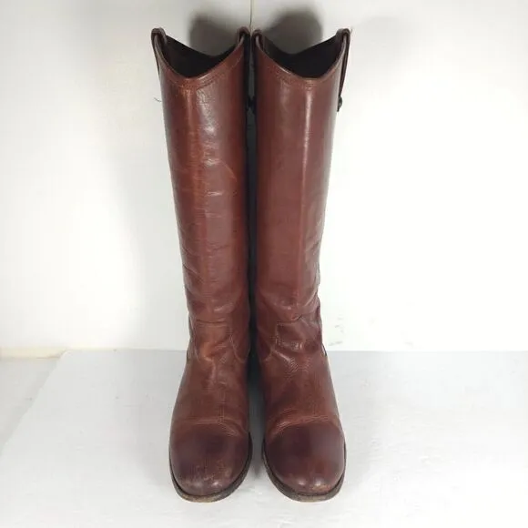 FRYE Women's Melissa US 6,5B Button Brown Leather Pull On Riding Boots 77167