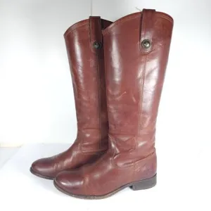 FRYE Women's Melissa US 6,5B Button Brown Leather Pull On Riding Boots 77167