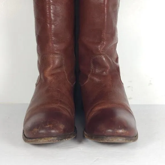 FRYE Women's Melissa US 6,5B Button Brown Leather Pull On Riding Boots 77167
