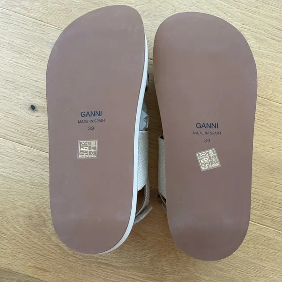Ganni Cream Sandals with Metallic Embellishments