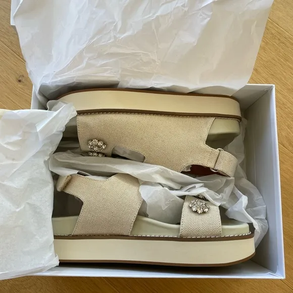 Ganni Cream Sandals with Metallic Embellishments