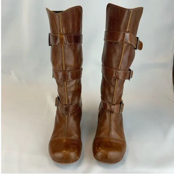 Gee WaWa Trisha Leather buckled Riding Boot Tan Rodeo Women's Size 8