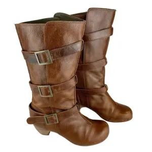 Gee WaWa Trisha Leather buckled Riding Boot Tan Rodeo Women's Size 8