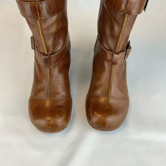 Gee WaWa Trisha Leather buckled Riding Boot Tan Rodeo Women's Size 8