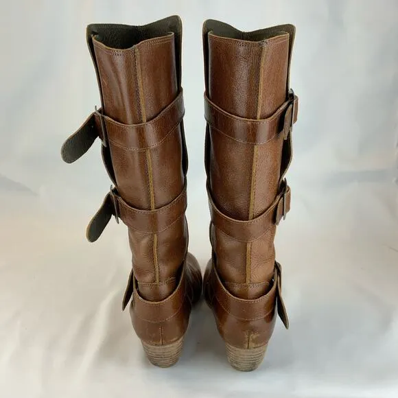 Gee WaWa Trisha Leather buckled Riding Boot Tan Rodeo Women's Size 8