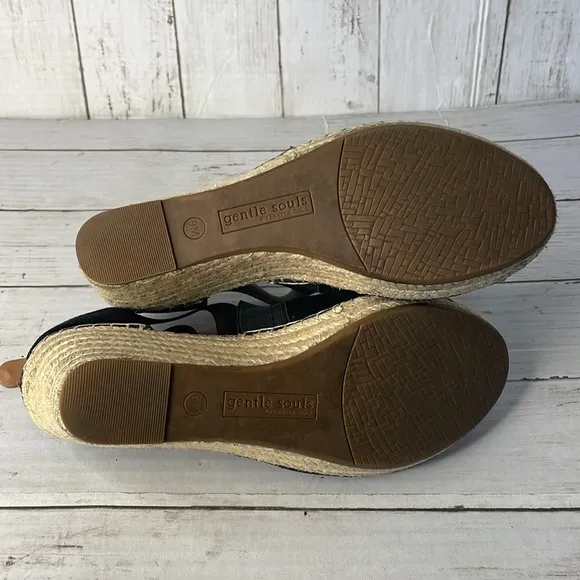 Gentle Souls by Kenneth Cole Black Charli Crisscross Espadrille Wedge Sandals