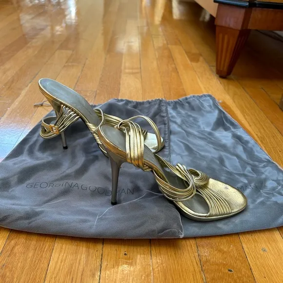 Georgina Goodman gold leather strappy heeled sandals size 37.5