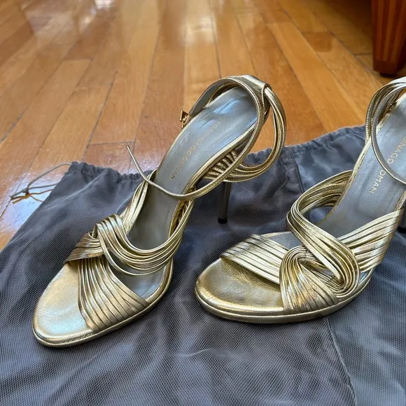 Georgina Goodman gold leather strappy heeled sandals size 37.5