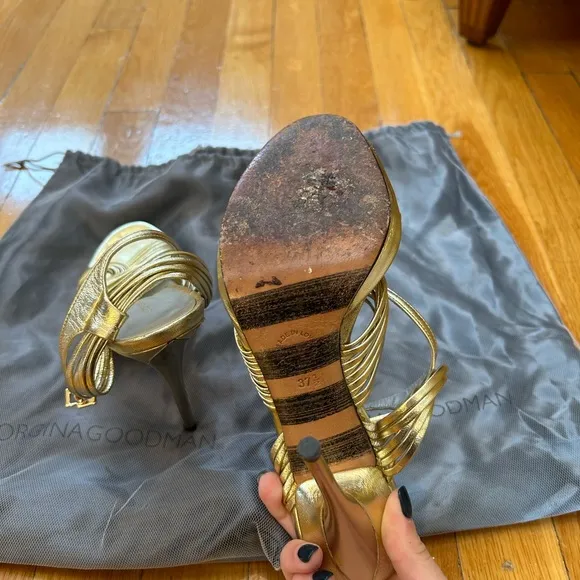 Georgina Goodman gold leather strappy heeled sandals size 37.5