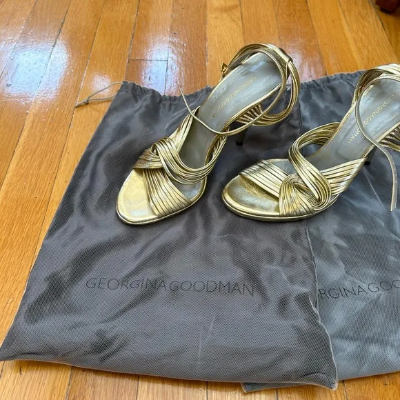 Georgina Goodman gold leather strappy heeled sandals size 37.5